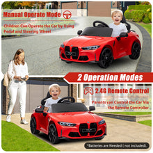 Load image into Gallery viewer, BMW M4 Red 12V Ride On Cars with Remote Control, Battery Powered Ride on Toys with Music, Bluetooth, Story, USB/MP3 Port, LED Light, Kids Electric Vehicle for Boys Girls with Wheels, Easy to Carry