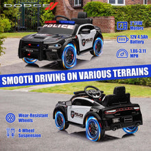 Load image into Gallery viewer, iRerts 12V Ride on Police Cars with Remote Control, Licensed Dodge Charger Kids Ride on Toys for Boys Girls Gifts, Kids Electric Car with Bluetooth, Music, USB, MP3, LED Lights, 3 Speeds, Black