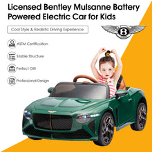 Load image into Gallery viewer, 12V Ride On Car with Remote Control, Licensed Bentley Mulsanne Kids Electric Car with Bluetooth, Music, USB, MP3, LED Light, Battery Powered Electric Ride On Vehicle for Boy Girl Birthday Gift, Green