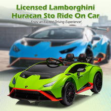 Load image into Gallery viewer, iRerts Green 24V Lamborghini Ride on Cars with Remote Control, Battery Powered Kids Ride on Toys for Boys Girls 3-8 Ages, 4 Wheels Electric Cars for Kids with Bluetooth/Music/USB Port/LED Lights