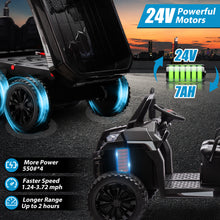 Load image into Gallery viewer, iRerts 2 Seater 24V Ride on Truck with Dump Bed, Battery Powered Ride on Car UTV with Remote Control for Boys Girls, 4WD 6 Wheels Ride on Tractor Toys with Bluetooth, Music, USB/TF Card Slots, Black