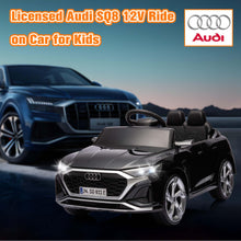 Load image into Gallery viewer, Ride on Toy Car Kids for Boys Girls, Licensed Audi SQ8 12V Ride on Cars with Remote Control, Battery Powered Electric Vehicle Car for Kids with Music, LED Lights, 3 Speed, 4 Wheeler, Black