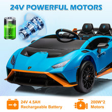 Load image into Gallery viewer, iRerts Blue 24V Lamborghini Ride on Cars with Remote Control, Battery Powered Kids Ride on Toys for Boys Girls 3-8 Ages, 4 Wheels Electric Cars for Kids with Bluetooth/Music/USB Port/LED Lights