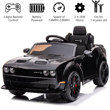 Load image into Gallery viewer, 12v Ride on Cars with Remote Control, Licensed Dodge Challenger Battery Powered Kids Electric Car, Ride on Toys for Kids Boys Girls 3-5 Ages Gift with Bluetooth, Music, USB/MP3 Port, LED Light, Black