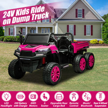 Load image into Gallery viewer, iRerts 2 Seater 24V Ride on Truck with Dump Bed, Battery Powered Ride on Cars with Remote Control for Boys Girls, 4WD 6 Wheels Ride on Tractor Toys with Bluetooth, Music, USB/TF Card Slots, Rose Red