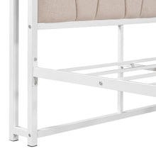 Load image into Gallery viewer, Queen Size Metal Platform Bed Frame with Twin Size Trundle, Queen Size Bed Frame with Upholstered Headboard, USB Ports, Steel Slat Support, Queen Bed Frame No Box Spring Needed for Bedroom, White