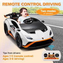 Load image into Gallery viewer, iRerts White 24V Lamborghini Ride on Cars with Remote Control, Battery Powered Kids Ride on Toys for Boys Girls 3-8 Ages, 4 Wheels Electric Cars for Kids with Bluetooth/Music/USB Port/LED Lights