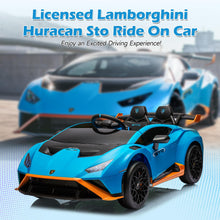 Load image into Gallery viewer, iRerts Blue 24V Lamborghini Ride on Cars with Remote Control, Battery Powered Kids Ride on Toys for Boys Girls 3-8 Ages, 4 Wheels Electric Cars for Kids with Bluetooth/Music/USB Port/LED Lights