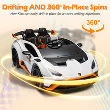Load image into Gallery viewer, iRerts White 24V Lamborghini Ride on Cars with Remote Control, Battery Powered Kids Ride on Toys for Boys Girls 3-8 Ages, 4 Wheels Electric Cars for Kids with Bluetooth/Music/USB Port/LED Lights