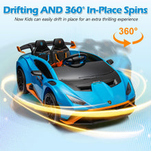 Load image into Gallery viewer, iRerts Blue 24V Lamborghini Ride on Cars with Remote Control, Battery Powered Kids Ride on Toys for Boys Girls 3-8 Ages, 4 Wheels Electric Cars for Kids with Bluetooth/Music/USB Port/LED Lights