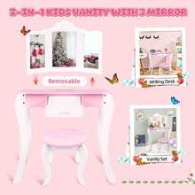 Load image into Gallery viewer, iRerts Kids Vanity with Fold 3 Mirror Girls Vanity Table Princess Makeup Dressing Table, Kids Furniture, Girls Vanity Set with Mirror