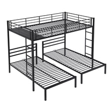 Load image into Gallery viewer, iRerts Triple Bunk Beds for Kids Adults, Metal Full over Twin over Twin Bunk Bed with Built-in Shelf, Triple Bunk Bed Frame with Headboard and Safety Guardrail, 3 in 1 Bunk Bed for Bedroom, Black
