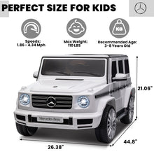 Load image into Gallery viewer, 24V Ride On Cars with Remote Control, Licensed Mercedes Benz G500 Kids Electric Car for Boys Girls Gifts, Battery Powered Ride on Trucks Toys with Bluetooth, MP3, Music, Led Lights, USB, White