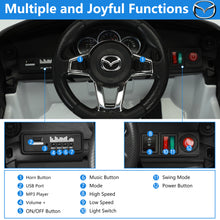 Load image into Gallery viewer, iRerts Silver 12V MAZDA MX-5 RF Ride on Cars with Remote Control, Electric Cars for Kids Boys Girls 3-6 Ages Gifts, Battery Powered Kids Ride on Toys with Music, Bluetooth, USB, MP3, LED Lights