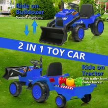 Load image into Gallery viewer, iRerts 12V Kids Ride on Car, Ride on Tractor with Remote Control, Electric Excavator Vehicle Construction Truck with Trailer, Adjustable Bucket, Toddlers Bulldozer Tractor with 3 Speeds, Music, Blue