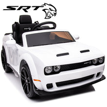 Load image into Gallery viewer, 12v Ride on Cars with Remote Control, Licensed Dodge Challenger Battery Powered Kids Electric Car, Ride on Toys for Kids Boys Girls 3-5 Ages Gift with Bluetooth, Music, USB/MP3 Port, LED Light, White
