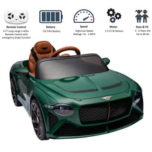 Load image into Gallery viewer, 12V Ride On Car with Remote Control, Licensed Bentley Mulsanne Kids Electric Car with Bluetooth, Music, USB, MP3, LED Light, Battery Powered Electric Ride On Vehicle for Boy Girl Birthday Gift, Green