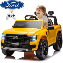 Load image into Gallery viewer, 12V Ride on Cars with Remote Control, Ford Ranger Electric Cars for Kids with Bluetooth, Music, USB Port, Horn, LED Lights, Battery Powered Ride on Toys for Kids Boys Girls 3-6 Ages Gifts, Yellow