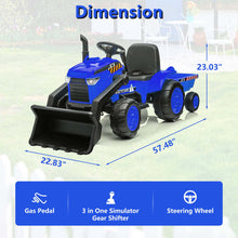 Load image into Gallery viewer, iRerts 12V Kids Ride on Car, Ride on Tractor with Remote Control, Electric Excavator Vehicle Construction Truck with Trailer, Adjustable Bucket, Toddlers Bulldozer Tractor with 3 Speeds, Music, Blue
