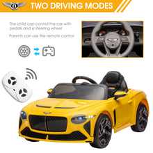 Load image into Gallery viewer, Bentley Mulsanne 12V Ride On Cars with Remote Control, Battery Powered Kids Ride on Toys, Ride On Vehicle with Bluetooth, Music, USB, MP3, Light, Electric Car for Kids Boys Girls Birthday Gift, Yellow