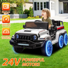 Load image into Gallery viewer, iRerts White 24V Battery Powered Ride on Cars with Remote Control, Ride on Pickup Trucks with Rocking Chair Mode, Parental Rear Seat, Music, USB/MP3 Port, Electric Cars for Kids Boys Girls 2-6 Ages