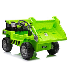 Load image into Gallery viewer, iRerts Ride on Dump Truck for Boys, 12V Ride on Car with Remote Control, 4 Wheel Construction Vehicles with Electric Dump Bed and Shovel, Powered Ride on Toys with Bluetooth, Music, USB Port, Green