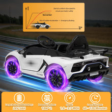 Load image into Gallery viewer, iRerts White 24V Lamborghini Xago Battery Powered Ride On Cars with Remote Control for Boys Girls Gifts, Kids Ride on Toys with Bluetooth, Music, MP3, USB, LED lights