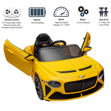 Load image into Gallery viewer, Kids Electric Car for Boys Girls Gift, Licensed Bentley Mulsanne 12V Ride On Cars with Remote Control, Battery Powered Ride On Toys with Bluetooth, USB, MP3, LED Light, Yellow