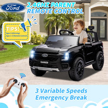 Load image into Gallery viewer, iRerts Black 12V Ford Ranger Powered Ride on Car with Remote Control, Kids Electric Car for Boys Girls 3-6 Ages, Kids Ride on Toys with Bluetooth, Music, USB Port, Horn, LED Lights