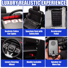 Load image into Gallery viewer, iRerts 12V Ride on Police Cars with Remote Control, Licensed Dodge Charger Kids Ride on Toys for Boys Girls Gifts, Kids Electric Car with Bluetooth, Music, USB, MP3, LED Lights, 3 Speeds, Black