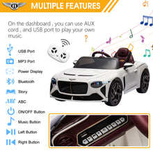 Load image into Gallery viewer, Ride on Car for Boys Girls, Bentley Mulsanne 12V Kids Electric Car Vehicle with Remote Control, Battery Powered Ride on Toys with Bluetooth, USB/MP3, LED Light, 3-6 Ages Kid Birthday Gift, White