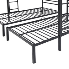 Load image into Gallery viewer, iRerts Triple Bunk Bed Metal Frame, Bunk Beds Full over Twin over Twin for Kids Teens Adults, Full over Twin over Twin Bunk Bed with Built-in Shelf and Safety Guardrail for Bedroom, Black