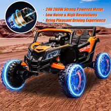 Load image into Gallery viewer, iRerts Orange 24V Battery Powered Ride on UTV Cars for Boys Girls, Kids Ride on Toys with Remote Control, Music, LED Light, USB, Bluetooth, Large Seat Kids Electric Vehicle for Christmas Birthday Gift
