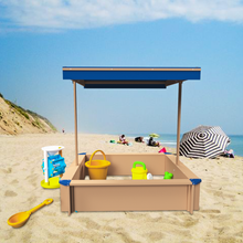 Load image into Gallery viewer, iRerts Wooden Sandbox, Kids Sandbox with Adjustable Canopy, Indoor Outdoor Sandbox for Kids Boys Girls 3-10 Year Olds, Sandpit Outdoor Playset for Backyard Home Lawn Garden Beach, Natural