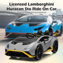 Load image into Gallery viewer, iRerts Gray 24V Lamborghini Ride on Cars with Remote Control, Battery Powered Kids Ride on Toys for Boys Girls 3-8 Ages, 4 Wheels Electric Cars for Kids with Bluetooth/Music/USB Port/LED Lights