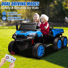 Load image into Gallery viewer, iRerts 2 Seater 24V Ride on Truck with Dump Bed, Battery Powered Ride on Car UTV with Remote Control for Boys Girls, 4WD 6 Wheels Ride on Tractor Toys with Bluetooth, Music, USB/TF Card Slots, Blue