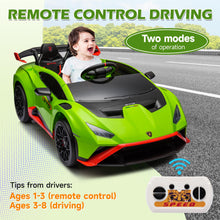 Load image into Gallery viewer, iRerts Green 24V Lamborghini Ride on Cars with Remote Control, Battery Powered Kids Ride on Toys for Boys Girls 3-8 Ages, 4 Wheels Electric Cars for Kids with Bluetooth/Music/USB Port/LED Lights