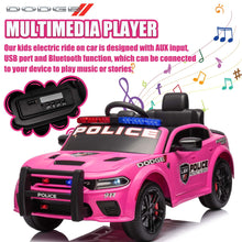 Load image into Gallery viewer, iRerts 12V Ride on Police Cars with Remote Control, Licensed Dodge Charger Kids Ride on Toys for Boys Girls Gifts, Kids Electric Car with Bluetooth, Music, USB, MP3, LED Lights, 3 Speeds, Pink