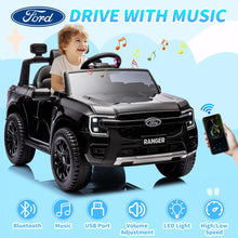 Load image into Gallery viewer, 12V Ride on Cars with Remote Control, Ford Ranger Electric Cars for Kids with Bluetooth, Music, USB Port, Horn, LED Lights, Battery Powered Ride on Toys for Kids Boys Girls 3-6 Ages Gifts, Black