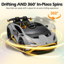 Load image into Gallery viewer, iRerts Gray 24V Lamborghini Ride on Cars with Remote Control, Battery Powered Kids Ride on Toys for Boys Girls 3-8 Ages, 4 Wheels Electric Cars for Kids with Bluetooth/Music/USB Port/LED Lights