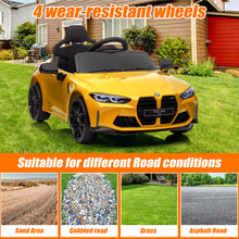 Load image into Gallery viewer, BMW M4 Yellow 12V Ride On Cars with Remote Control, Battery Powered Ride on Toys with Music, Bluetooth, Story, USB/MP3 Port, LED Light, Kids Electric Vehicle for Boys Girls with Wheels, Easy to Carry
