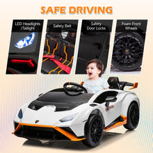 Load image into Gallery viewer, iRerts White 24V Lamborghini Ride on Cars with Remote Control, Battery Powered Kids Ride on Toys for Boys Girls 3-8 Ages, 4 Wheels Electric Cars for Kids with Bluetooth/Music/USB Port/LED Lights