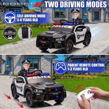 Load image into Gallery viewer, iRerts 12V Ride on Police Cars with Remote Control, Licensed Dodge Charger Kids Ride on Toys for Boys Girls Gifts, Kids Electric Car with Bluetooth, Music, USB, MP3, LED Lights, 3 Speeds, Black