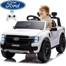 Load image into Gallery viewer, 12V Ride on Cars with Remote Control, Ford Ranger Electric Cars for Kids with Bluetooth, Music, USB Port, Horn, LED Lights, Battery Powered Ride on Toys for Kids Boys Girls 3-6 Ages Gifts, White