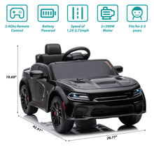 Load image into Gallery viewer, Kids Electric Cars With Remote Control, Licensed Dodge Charger 12V Ride on Cars for Boys Girls, Battery Powered Ride on Toys with Bluetooth, USB, MP3, 4 Wheel Suspension, Black
