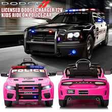 Load image into Gallery viewer, iRerts 12V Ride on Police Cars with Remote Control, Licensed Dodge Charger Kids Ride on Toys for Boys Girls Gifts, Kids Electric Car with Bluetooth, Music, USB, MP3, LED Lights, 3 Speeds, Pink