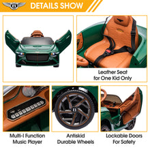 Load image into Gallery viewer, Ride on Car for Boys Girls, Bentley Mulsanne 12V Kids Electric Car Vehicle with Remote Control, Battery Powered Ride on Toys with Bluetooth, USB/MP3, LED Light, 3-6 Ages Kid Birthday Gift, Green