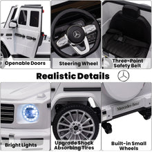 Load image into Gallery viewer, 24V Ride On Cars with Remote Control, Licensed Mercedes Benz G500 Kids Electric Car for Boys Girls Gifts, Battery Powered Ride on Trucks Toys with Bluetooth, MP3, Music, Led Lights, USB, White