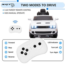 Load image into Gallery viewer, 12v Ride on Cars with Remote Control, Licensed Dodge Challenger Battery Powered Kids Electric Car, Ride on Toys for Kids Boys Girls 3-5 Ages Gift with Bluetooth, Music, USB/MP3 Port, LED Light, White