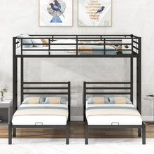 Load image into Gallery viewer, iRerts Triple Bunk Bed Metal Frame, Bunk Beds Full over Twin over Twin for Kids Teens Adults, Full over Twin over Twin Bunk Bed with Built-in Shelf and Safety Guardrail for Bedroom, Black